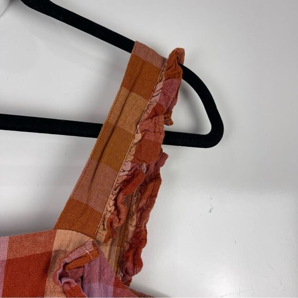 Mod Cloth x Princess Highway Linen Prairie Check Jumpsuit Orange Size Small - Picture 10 of 15